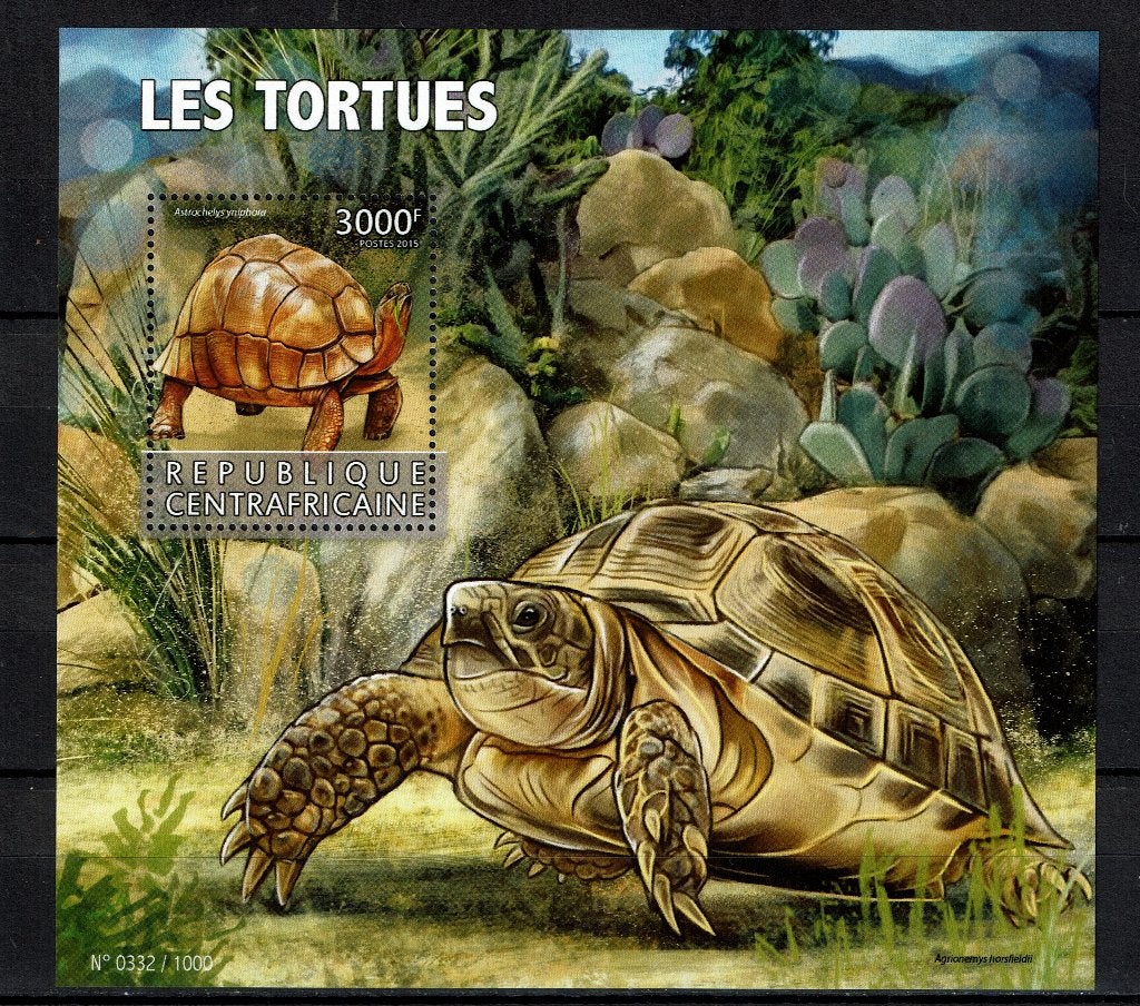 C.AFRIKA 2015 PF BLOK SCHILDPADDEN REPTIELEN TURTLES 1, Ophalen of Verzenden, Postfris, Dier of Natuur