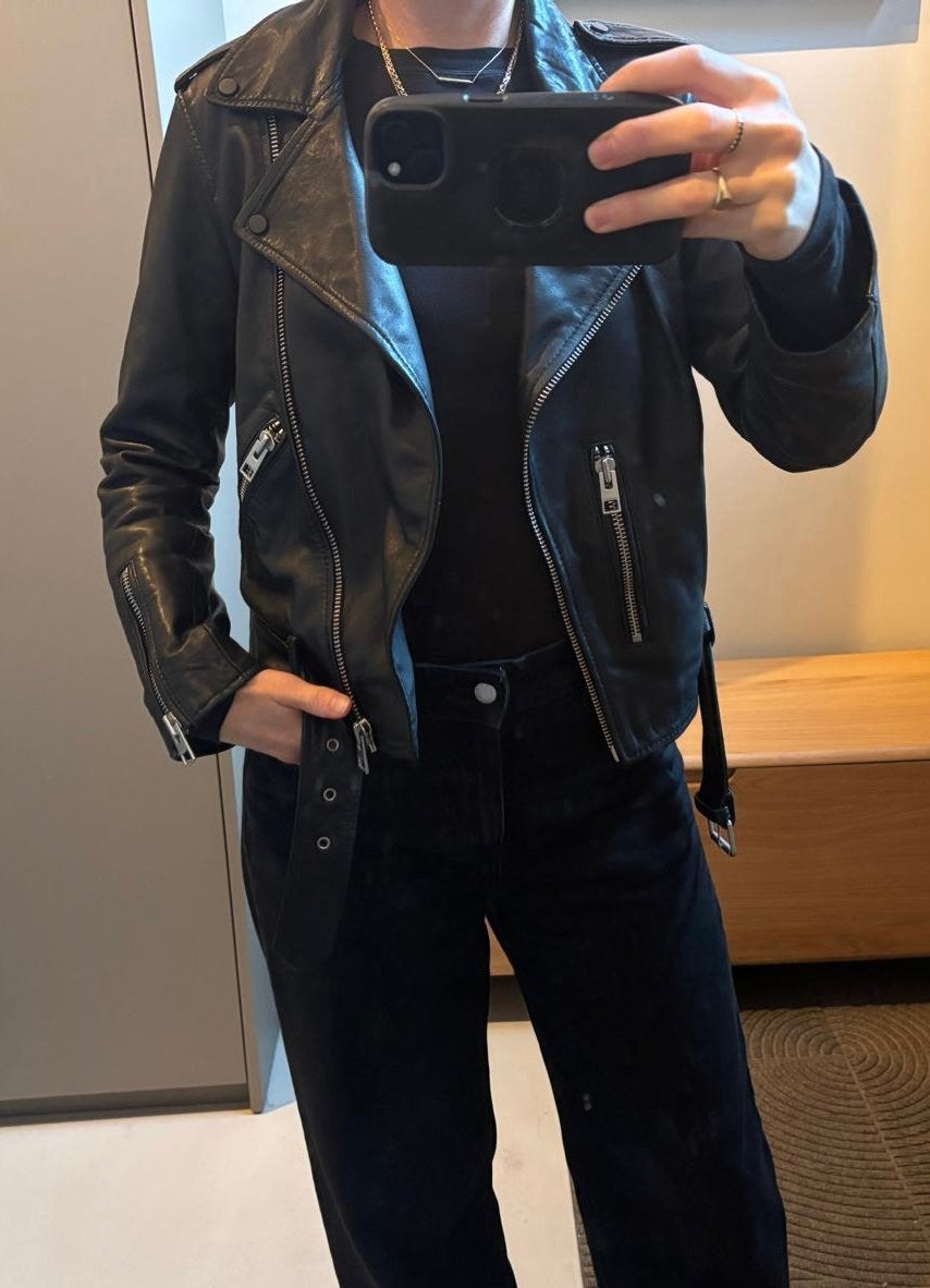 AllSaints Vrouwen Leren Bikerjack Zwart Maat M (UK10), Ophalen of Verzenden, Zo goed als nieuw, Maat 38/40 (M), Zwart