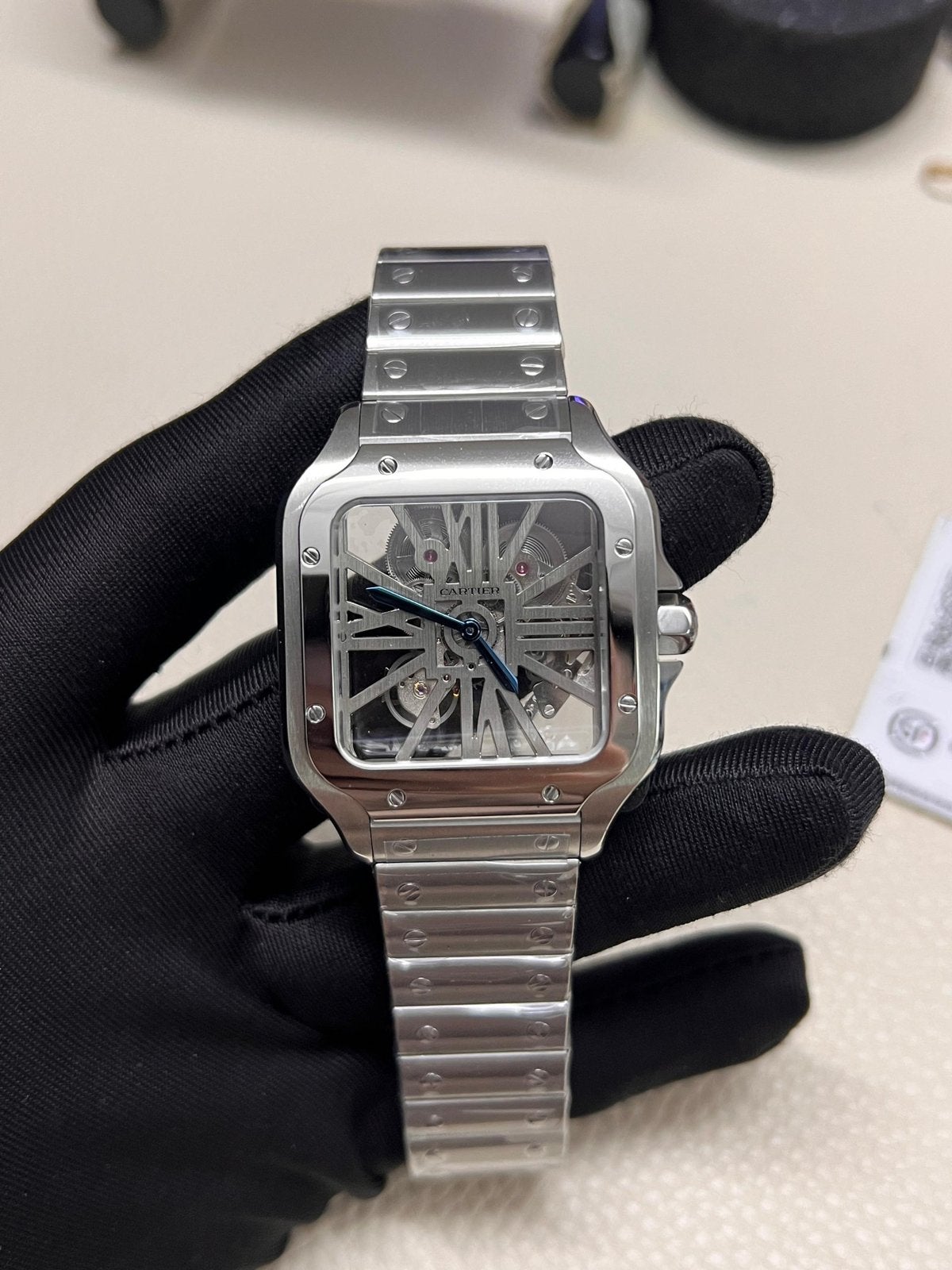 Cartier Santos Skeleton Horloge - Luxe Heren Polshorloge, Overige merken, Staal, Polshorloge, Ophalen of Verzenden
