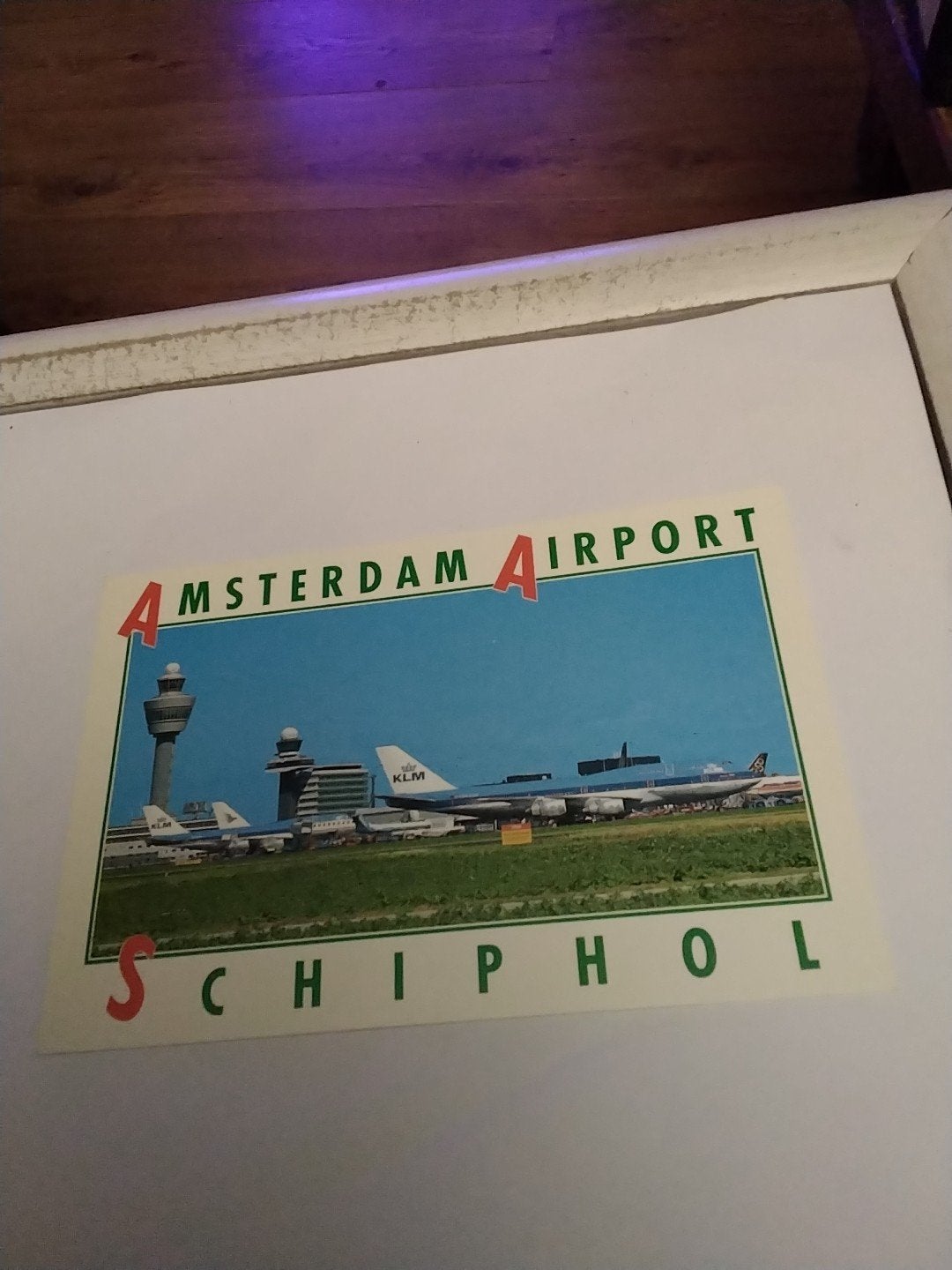 Vintage kaart Schiphol Amsterdam Airport KLM Vliegtuig, Ophalen of Verzenden, 1960 tot 1980, Ongelopen, Noord-Holland