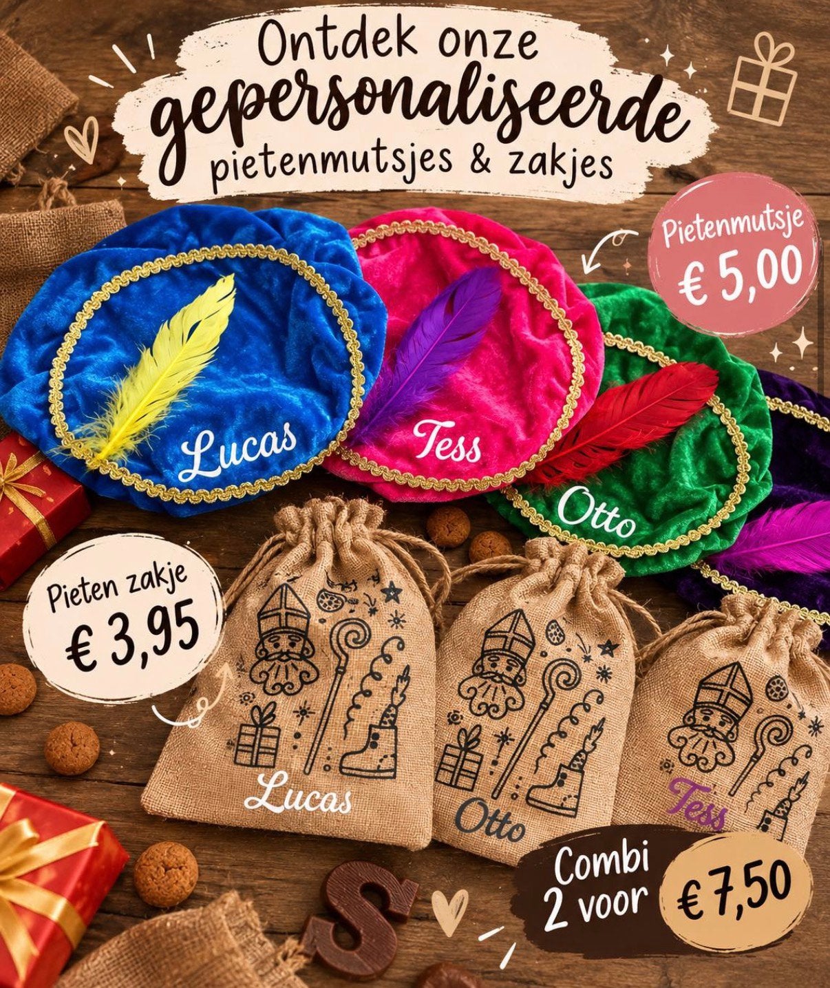 Gepersonaliseerde pietenmutsjes & zakjes, Ophalen of Verzenden, Nieuw