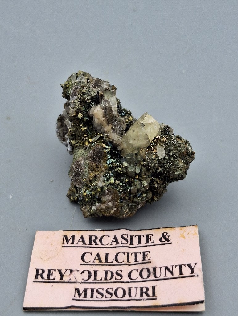 Calciet, Marcasiet - Reynolds Co, USA, Ophalen of Verzenden, Mineraal