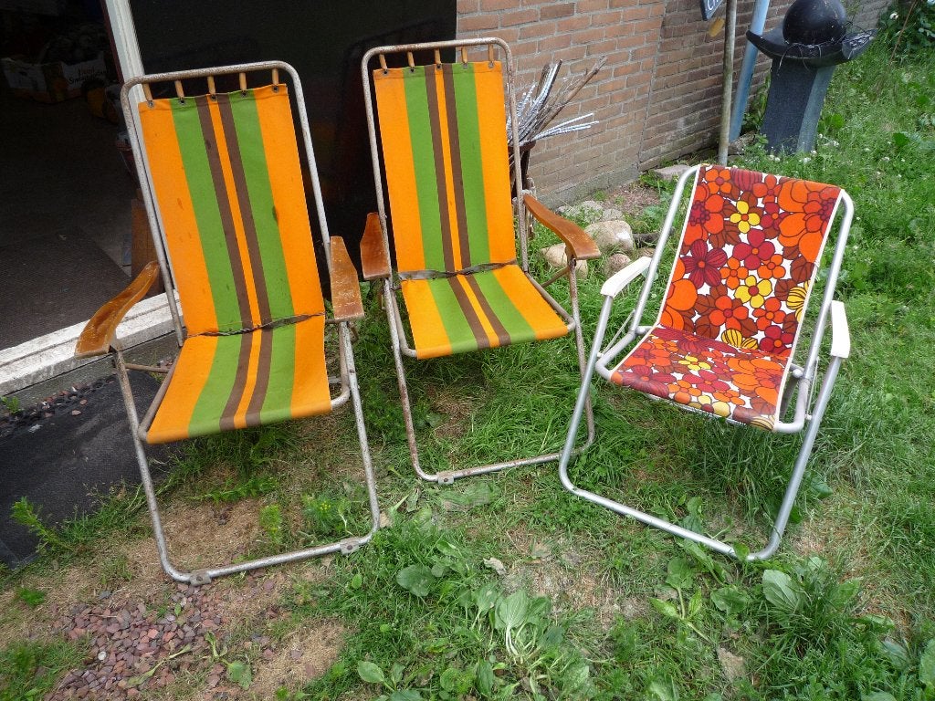 Vintage Campingstoelen - Set van 3, Ophalen, Gebruikt, Metaal, Inklapbaar