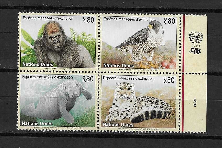 Ver.Naties bedreigde dieren blok sneeuwpanter gorilla enz., Verzenden, Postfris, Dier of Natuur