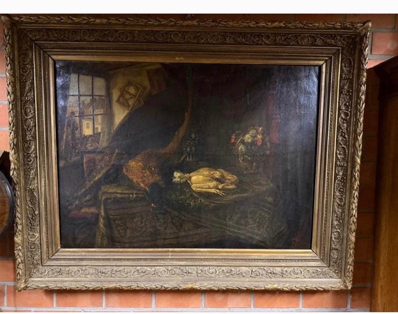 Groot gesigneerd stilleven schilderij uit 1883 met lijst, Antiek en Kunst, Kunst | Schilderijen | Klassiek, Ophalen