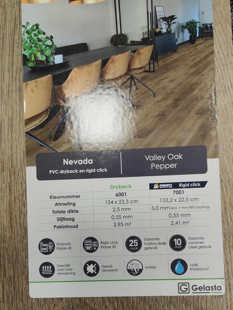 Gelasta Nevada 6001 plak pvc restpartij 35,46m2, Ophalen, Nieuw, Overige typen