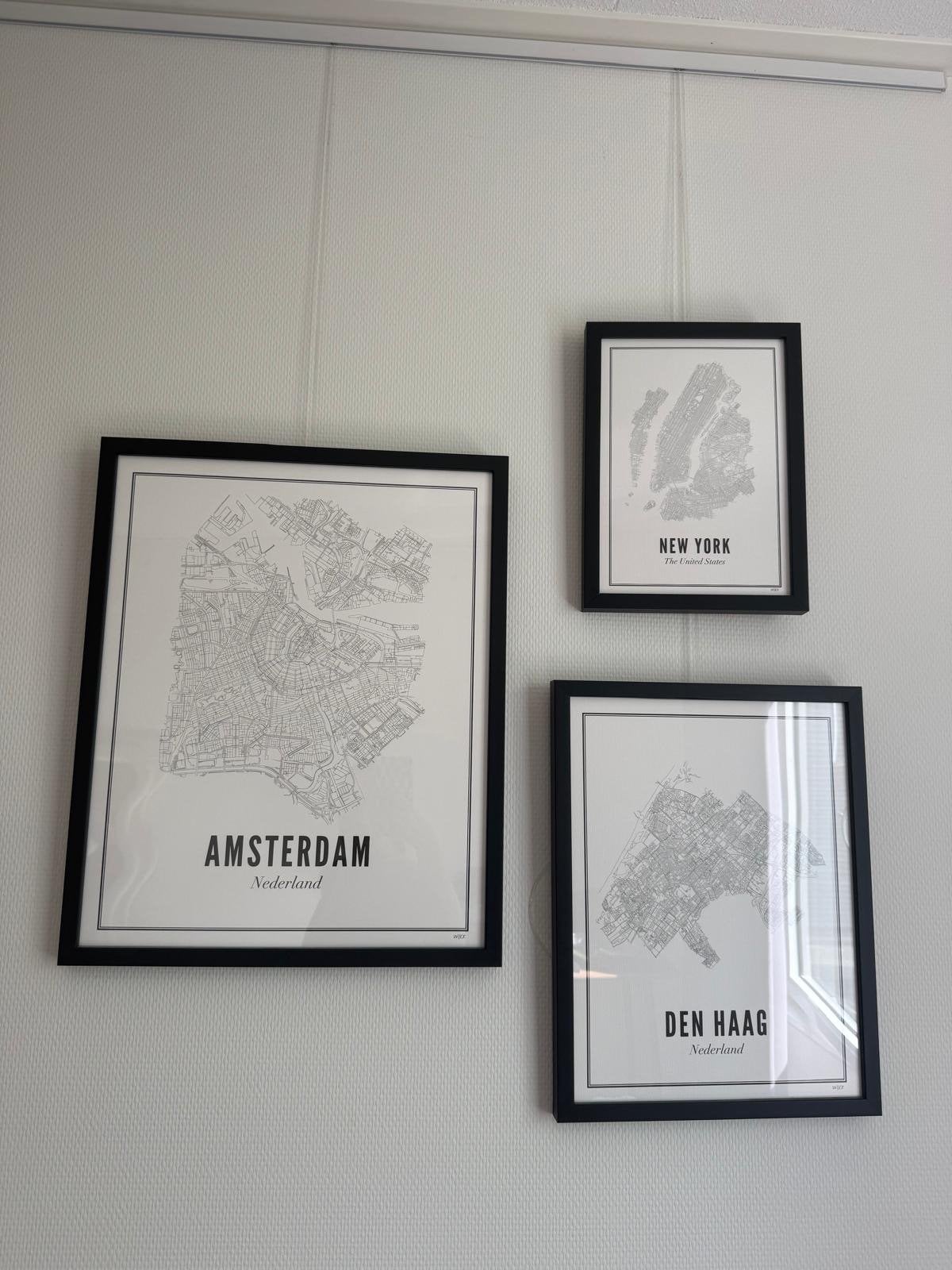Van Wijck Posters in Lijsten - Amsterdam, New York, Den Haag, Ophalen, 50 – 75, Minder dan 50 cm, Zo goed als nieuw
