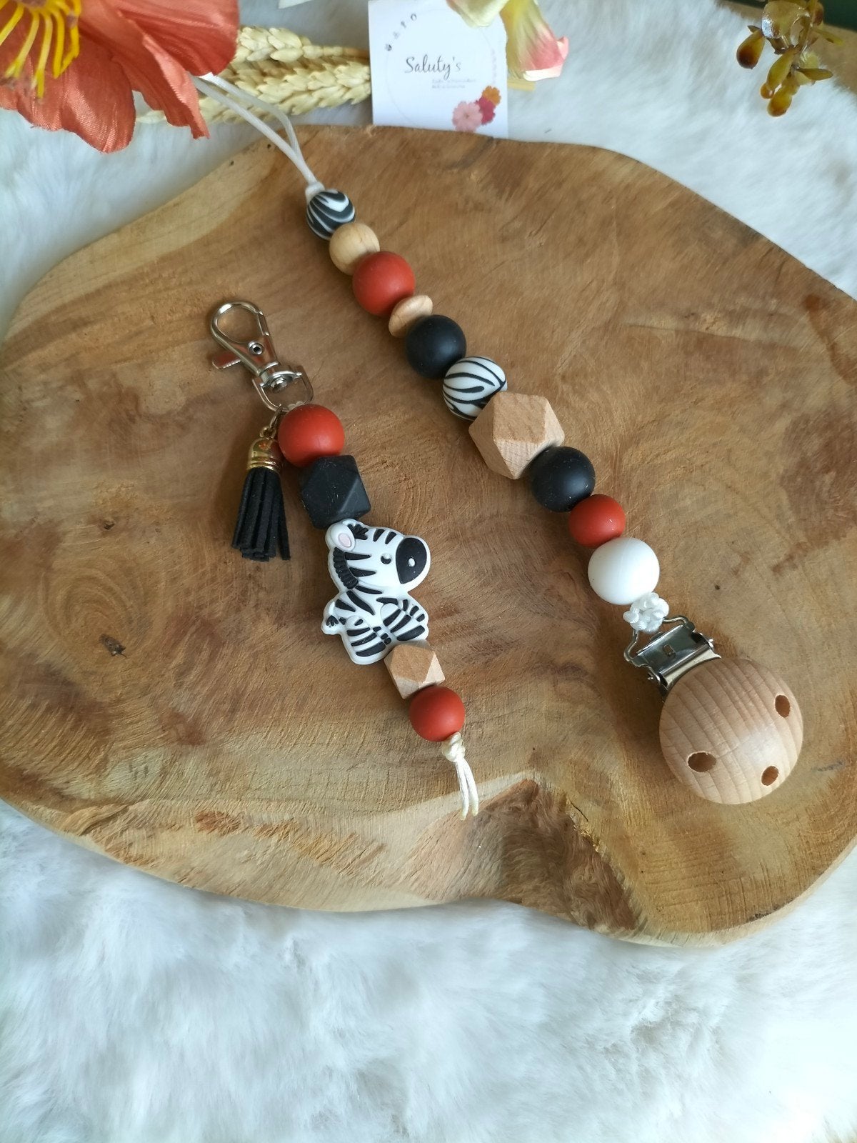 Nieuw • Cadeausetje • Speenkoord en tashanger Zebra, Kraamcadeau, Verzenden, Nieuw, Saluty's kinder- en kraamcadeaus