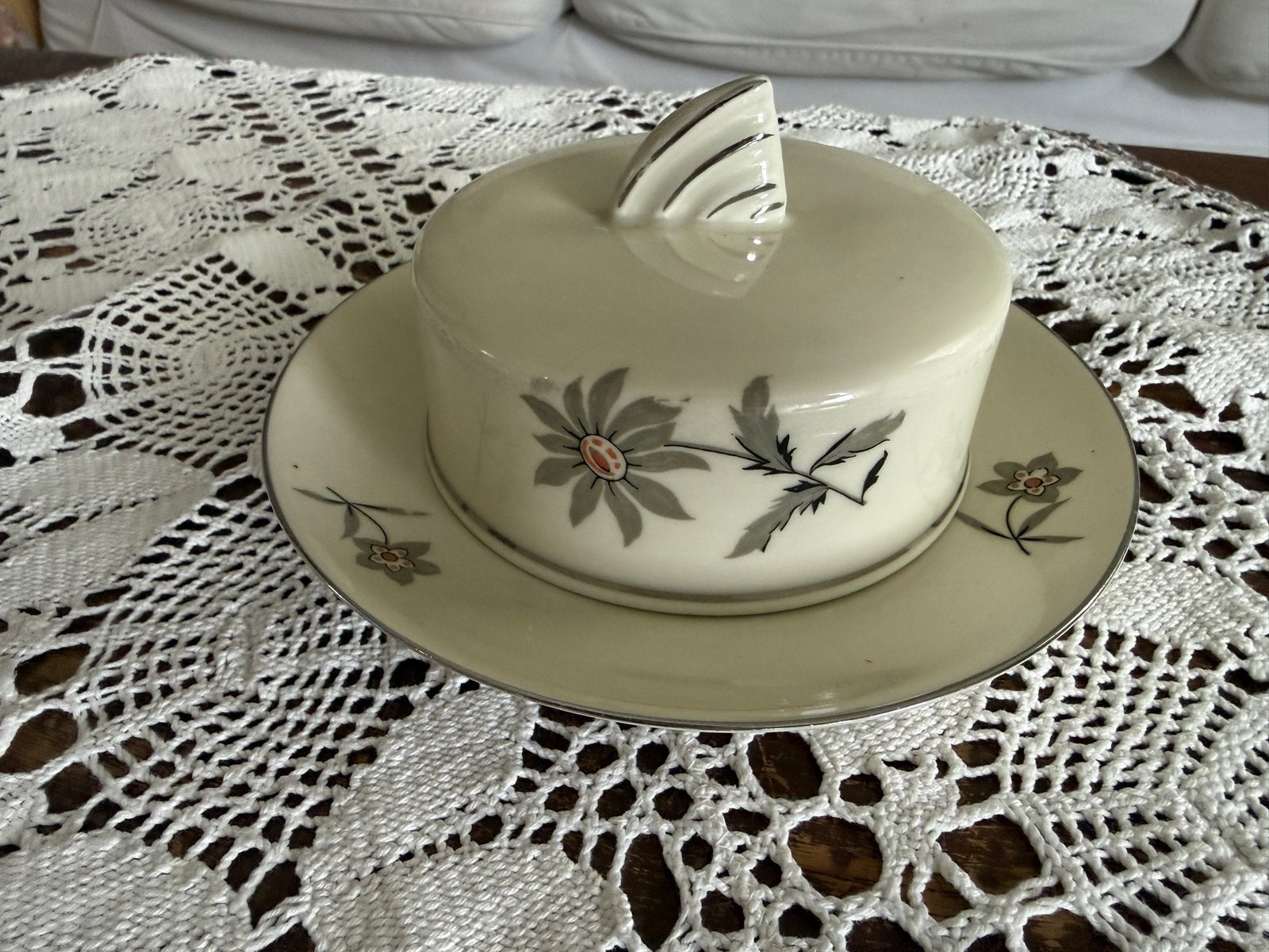 Vintage botervloot met bloemmotief, Ophalen of Verzenden