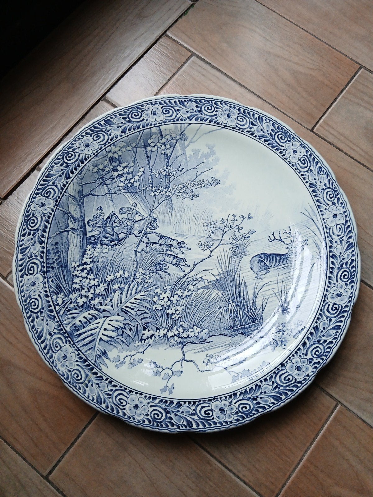 Prachtig Delfts Blauw Wandbord met Jachtscène, Ophalen of Verzenden