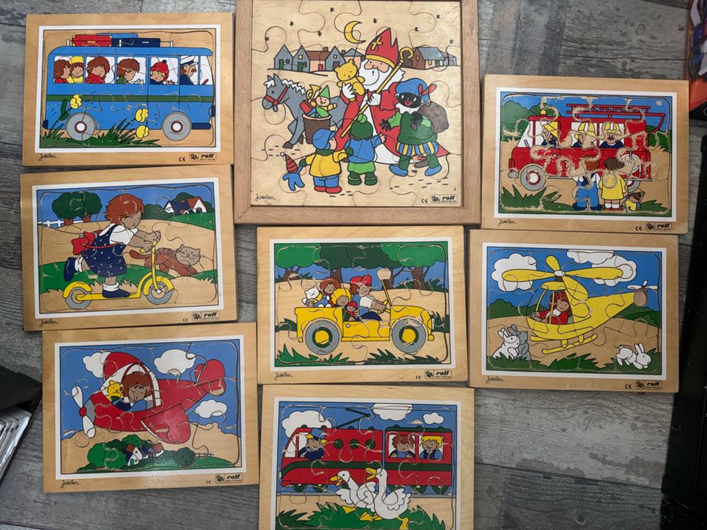 Jaklien en Rolf houten puzzels - diverse thema's, Kinderen en Baby's, Speelgoed | Kinderpuzzels, Zo goed als nieuw, 2 tot 4 jaar