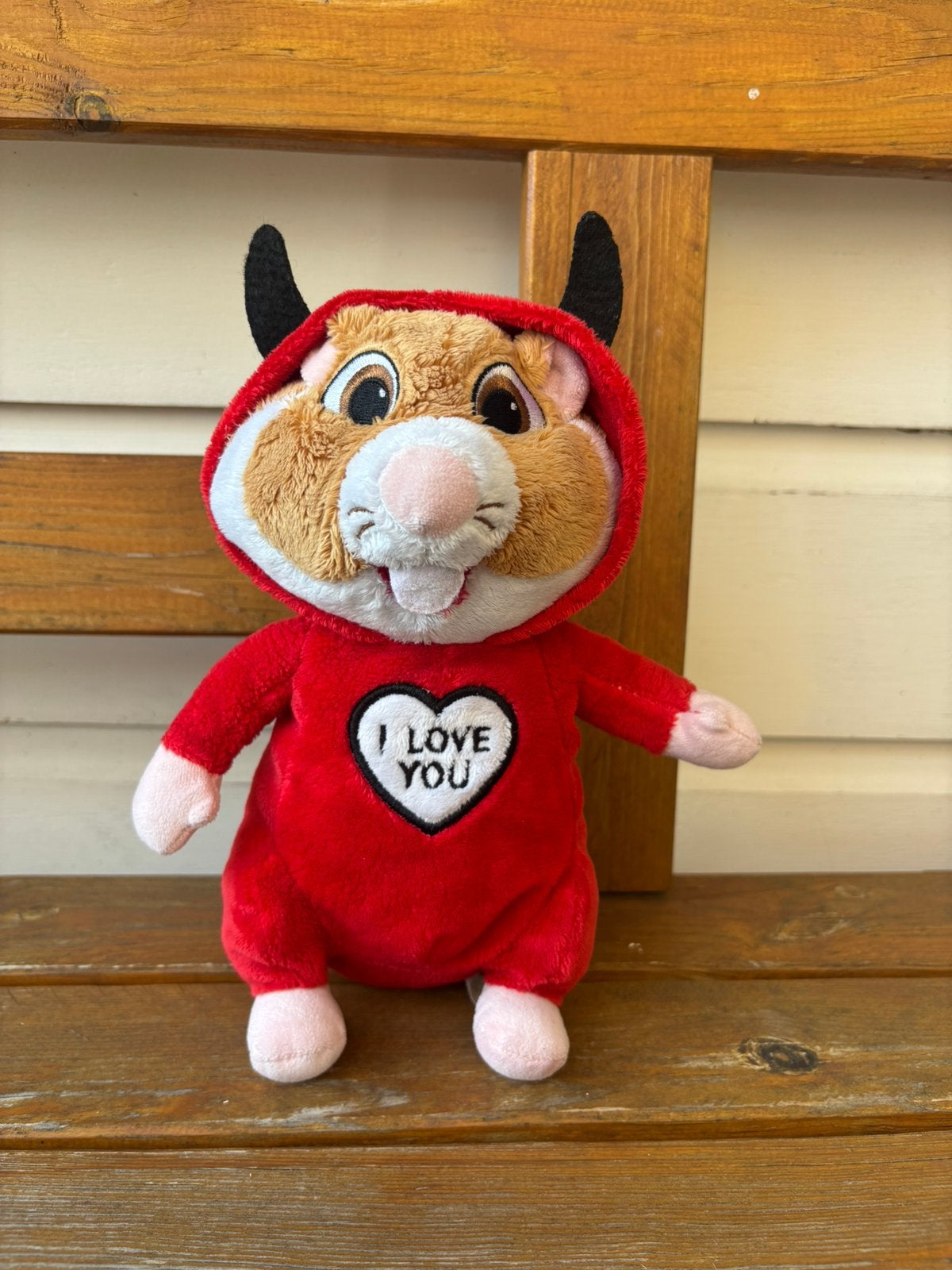 AH knuffel hamster in duivel onesie | i love you, Ophalen of Verzenden, Gebruikt, Overige typen