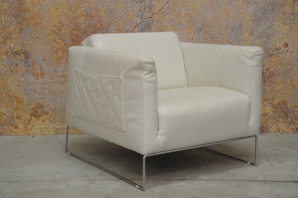 IZGStaat witte leren Italiaanse designfauteuil van Natuzzi, Natuzzi, Natuzzi, 75 tot 100 cm, Ophalen of Verzenden
