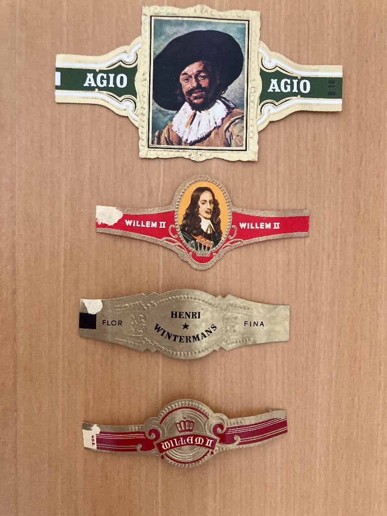4 Sigarenbandjes - Frans Hals - Henri Wintermans - Willem II, Verzamelen, Ophalen of Verzenden, Gebruikt, Sigarenbandjes