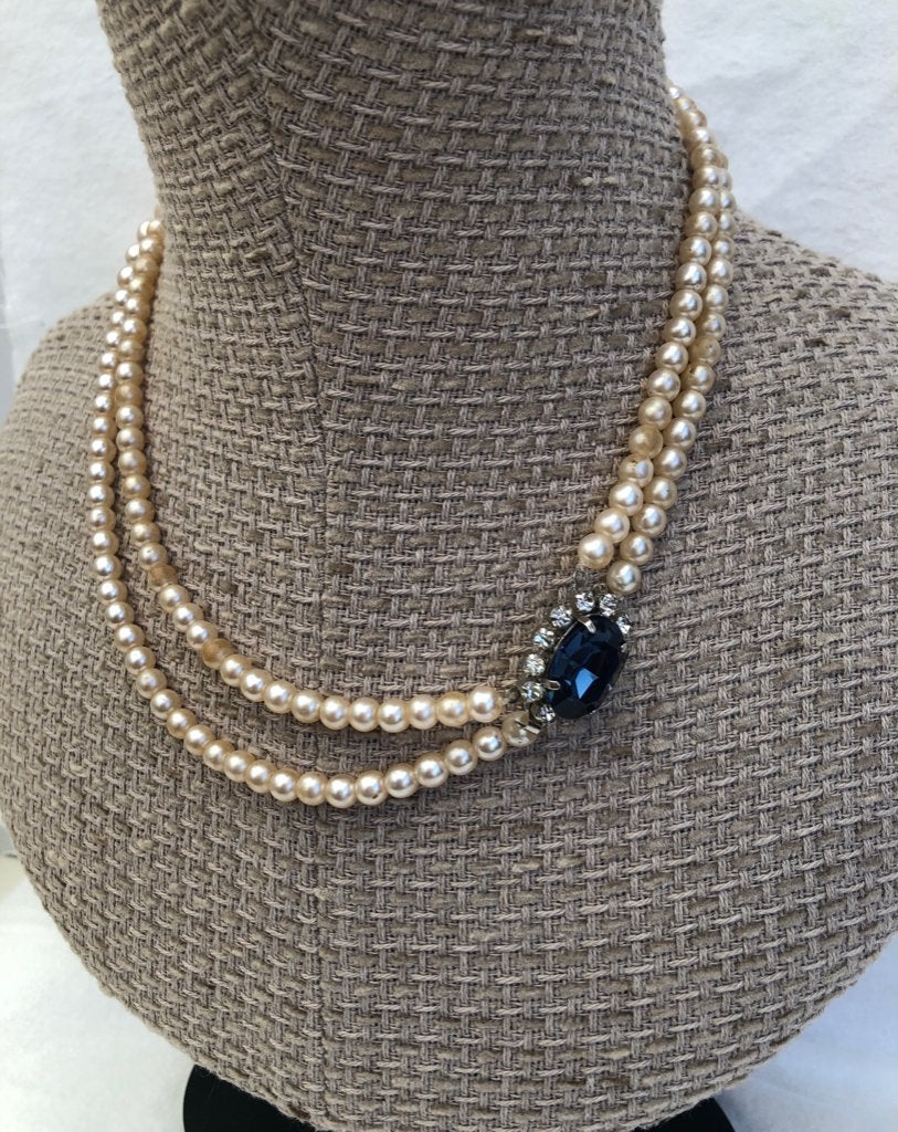Vintage parelketting collier met grote siersluiting, Ophalen of Verzenden, Gebruikt, Overige materialen, Met kristal