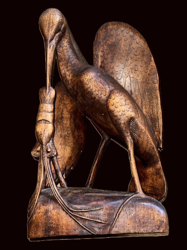 Antiek Balinees Houtsnijwerk Reiger Art Deco jaren 30/40, Ophalen, Houtsnijwerk, Art deco, 20 - 50 cm