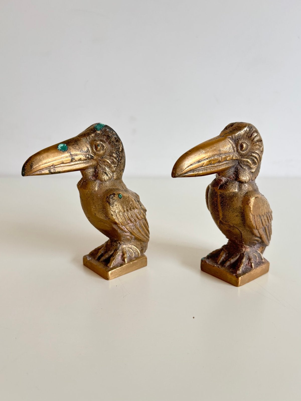 2x art deco messing toekans t.b.v. boekensteunen, jaren 30, Antiek en Kunst, Goud, Object, Ophalen of Verzenden, 11 cm
