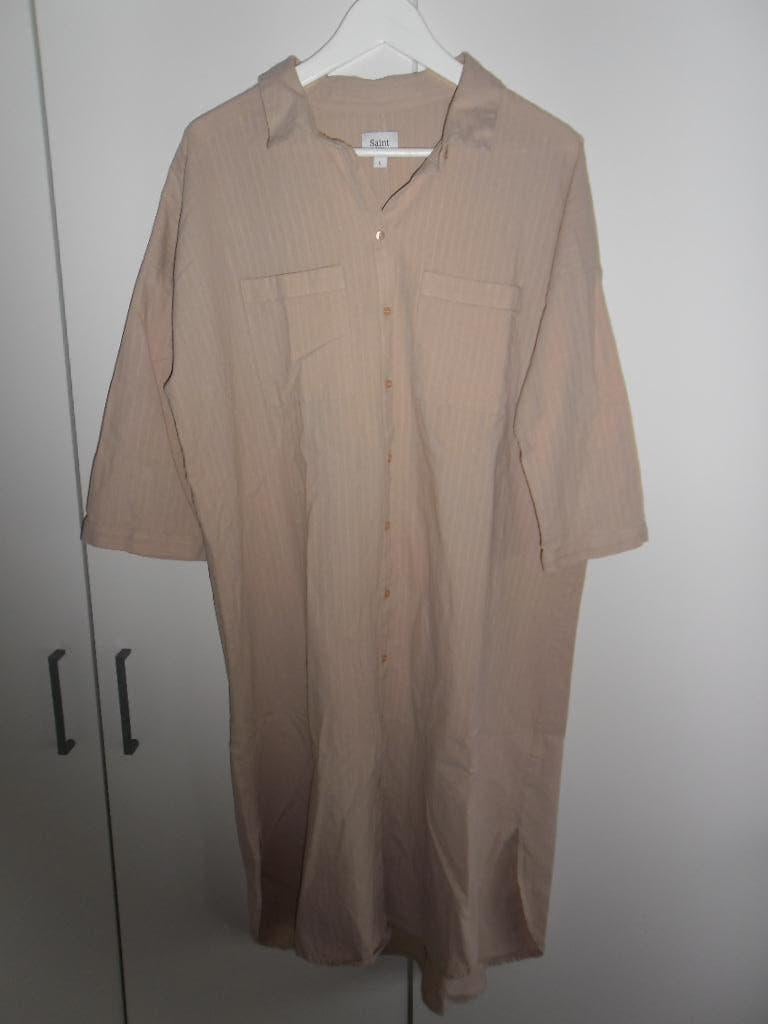 Saint Tropez Beige/Roze Linnen Blouse/Jurk Maat L, Beige, Maat 42/44 (L), Ophalen of Verzenden, Zo goed als nieuw