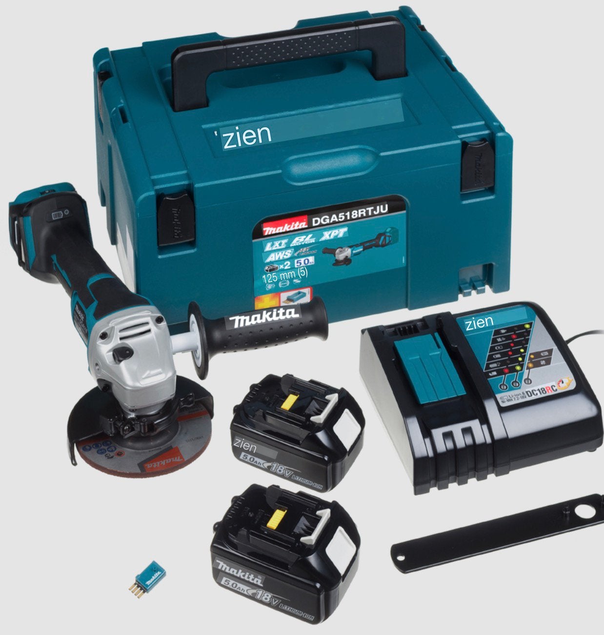 Splinternieuw MAKITA DGA518RTJU 18V Haakse accu-slijper, Ophalen of Verzenden, Nieuw, Minder dan 700 watt, Haakse handslijpmachine