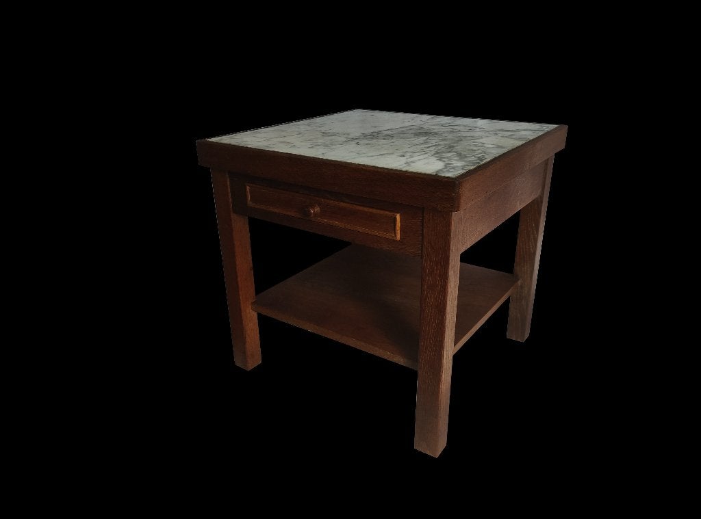 Schitterend mid century oak marble top sidetable bijzettafel, Ophalen, Gebruikt, Hout