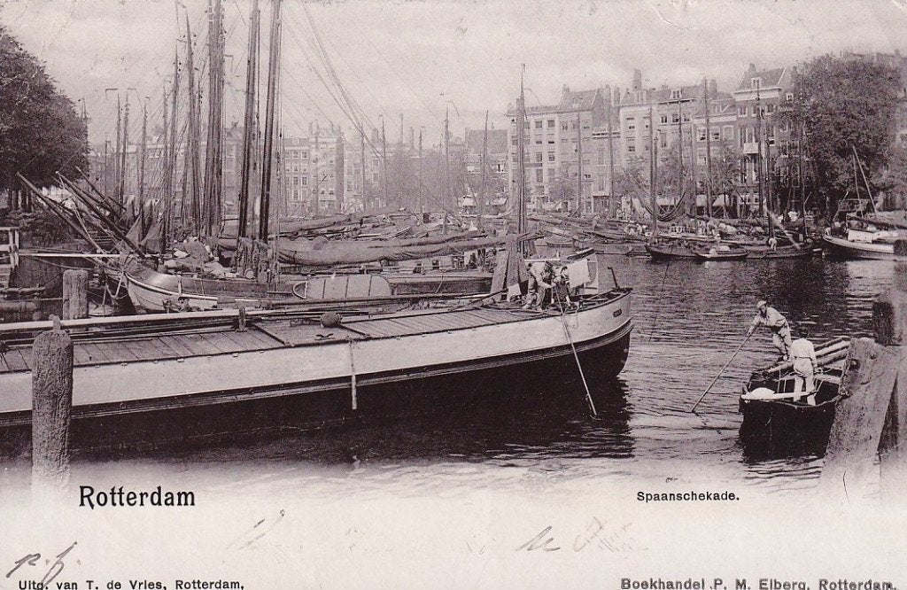 750L Rotterdam Spaansekade, binnenscheepvaart, Verzamelen, Ansichtkaarten | Nederland, Ophalen of Verzenden, Voor 1920, Gelopen