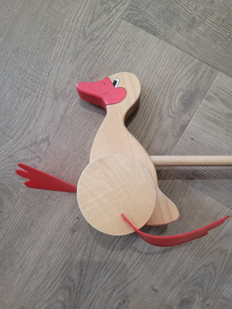 houten loopeend, duwfiguur, pootjes flappen als je stok duwt, Ophalen, Zo goed als nieuw, Duw- of Trekspeelgoed