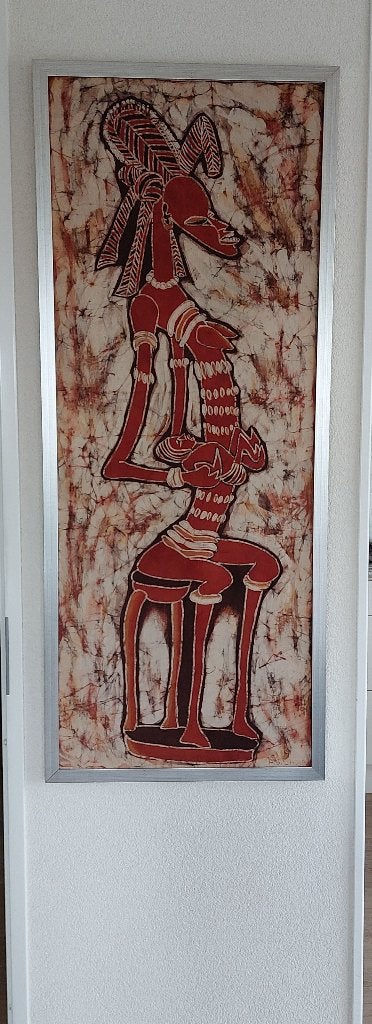 Batik doek, in houten frame,Afrika, Ophalen of Verzenden, Gebruikt, 50 tot 75 cm, Overige typen