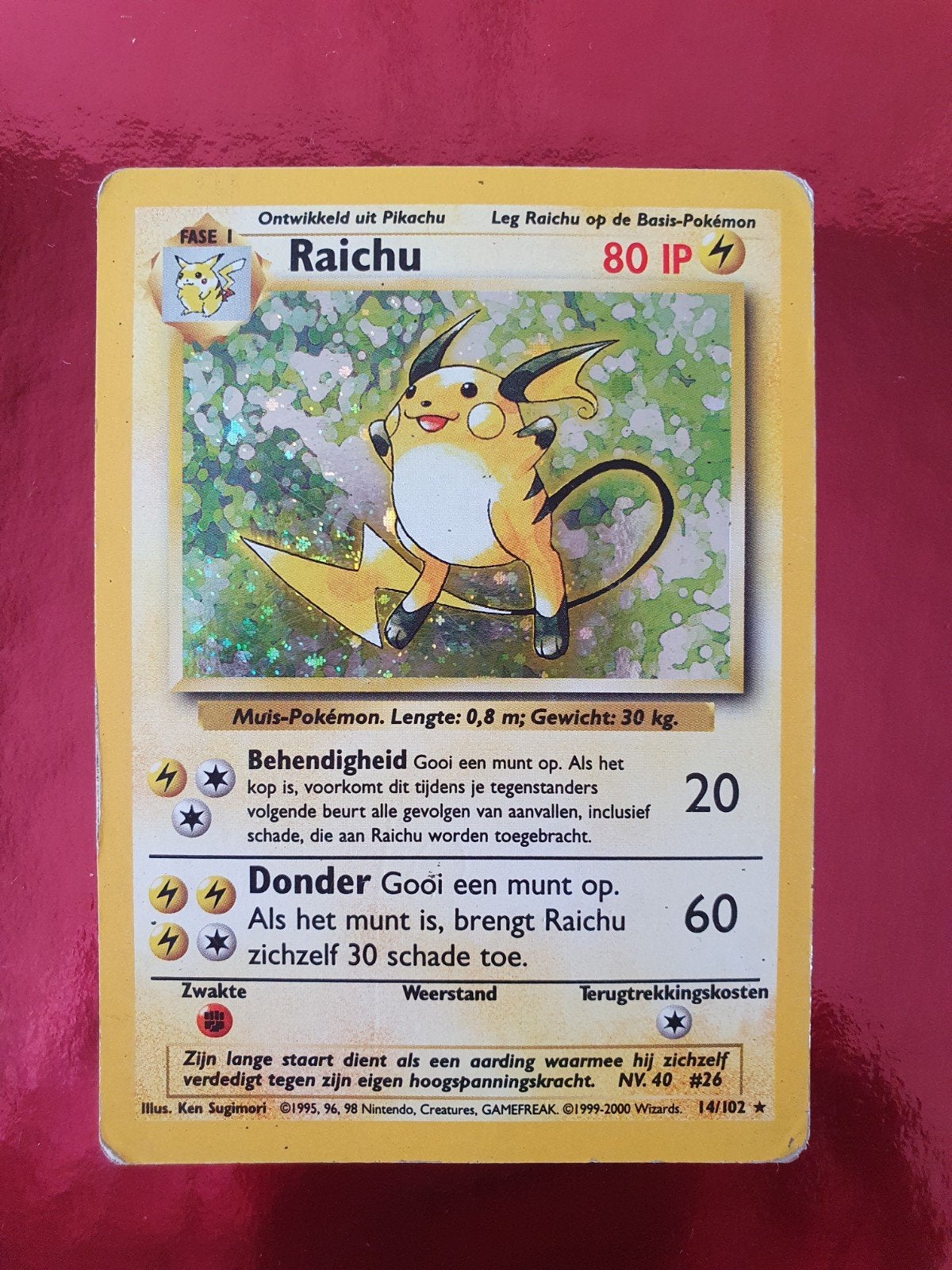 Raichu 14/102 holo pokemon kaart, Ophalen of Verzenden, Gebruikt