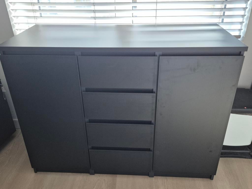 Modern mat zwart dressoir - 121x91x50 cm, 100 tot 150 cm, Nieuw, Ophalen of Verzenden, Modern