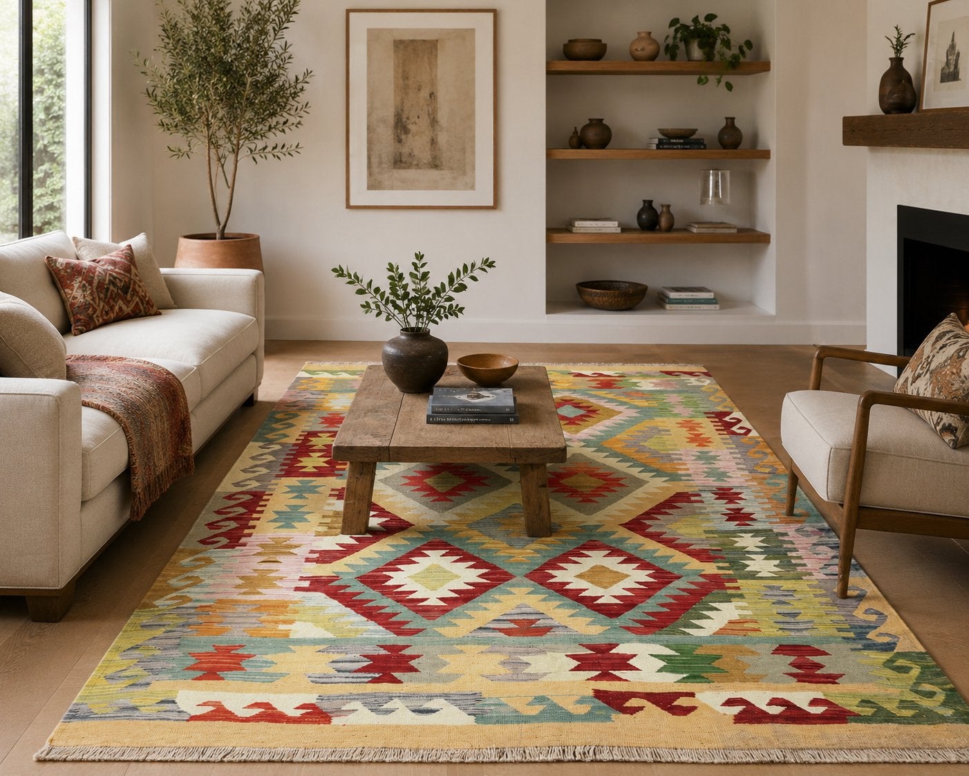 Handgeweven Traditioneel Kelim Vloerkleed Wol Tapijt 200x149, 100 tot 150 cm, Nieuw, Ophalen of Verzenden, ....