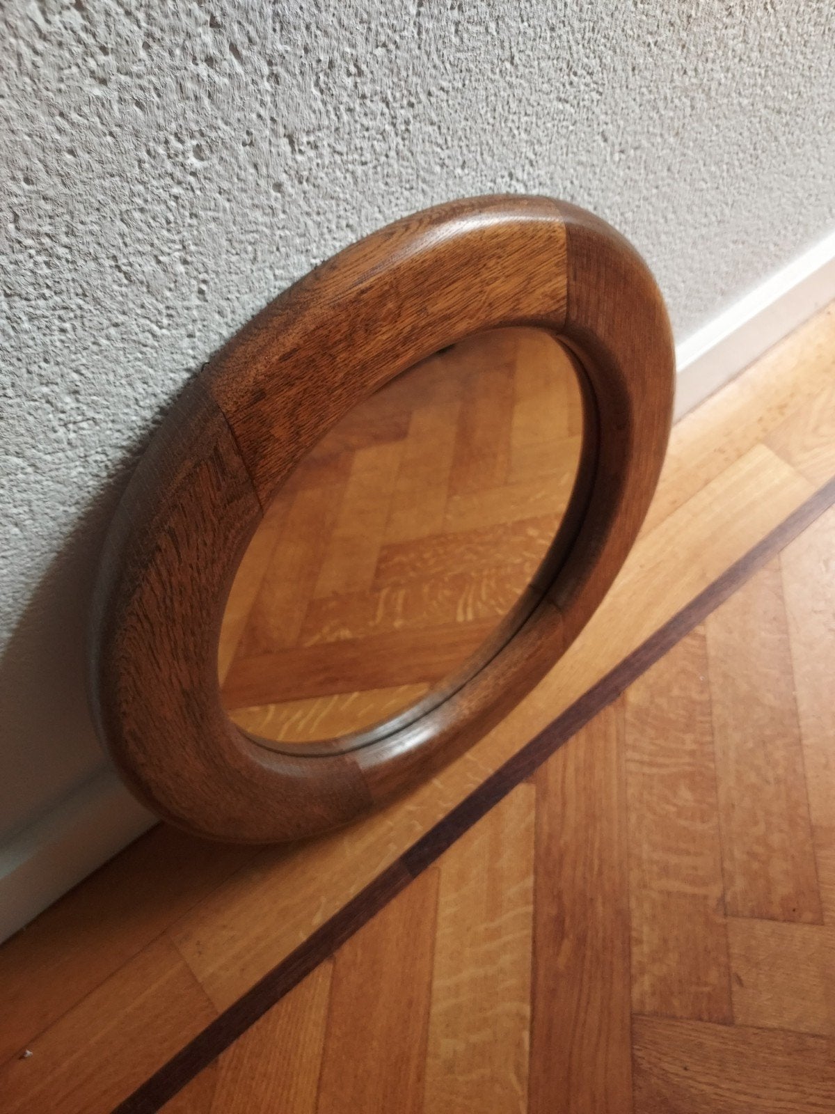 Houten ronde spiegel - 44 cm breed, Huis en Inrichting, Minder dan 50 cm, Gebruikt, Rond, Ophalen of Verzenden