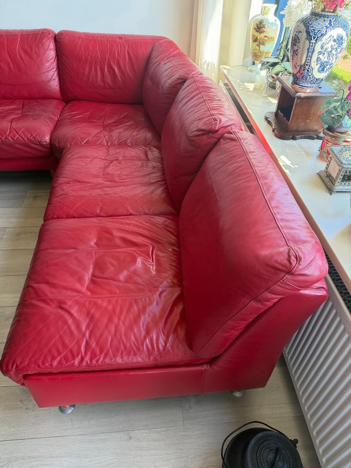 Leren hoek bankstel, Huis en Inrichting, 250 tot 300 cm, Gebruikt, Leer, Ophalen of Verzenden