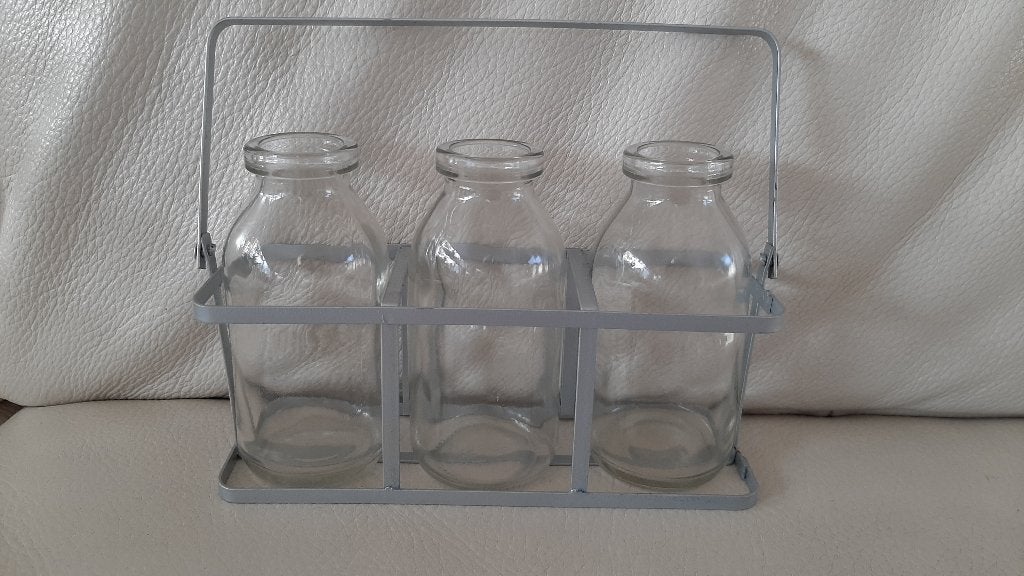 Mini flessenrek met 3 flesjes/vaasjes, Geschikt voor droogbloemen, Overige kleuren, Ophalen of Verzenden, Glas