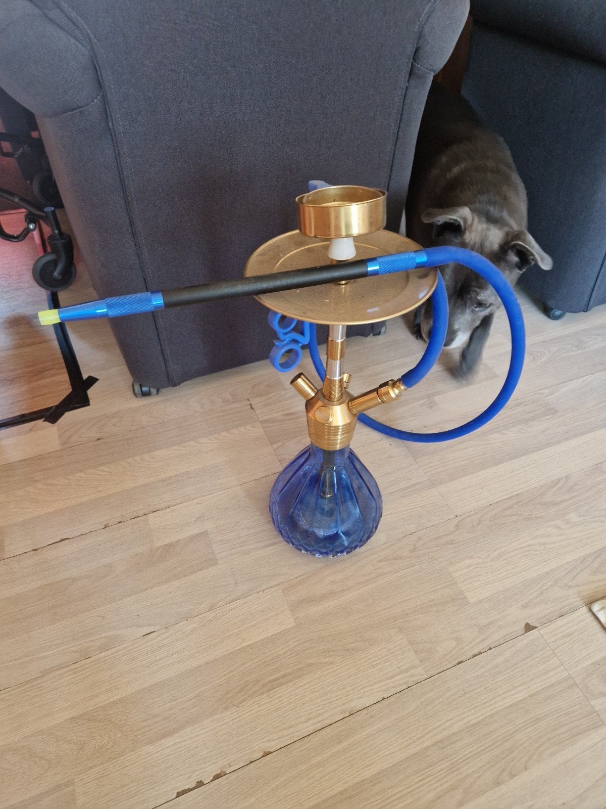 Mooie blauwe en gouden waterpijp, Ophalen, Zo goed als nieuw, (Water)pijp