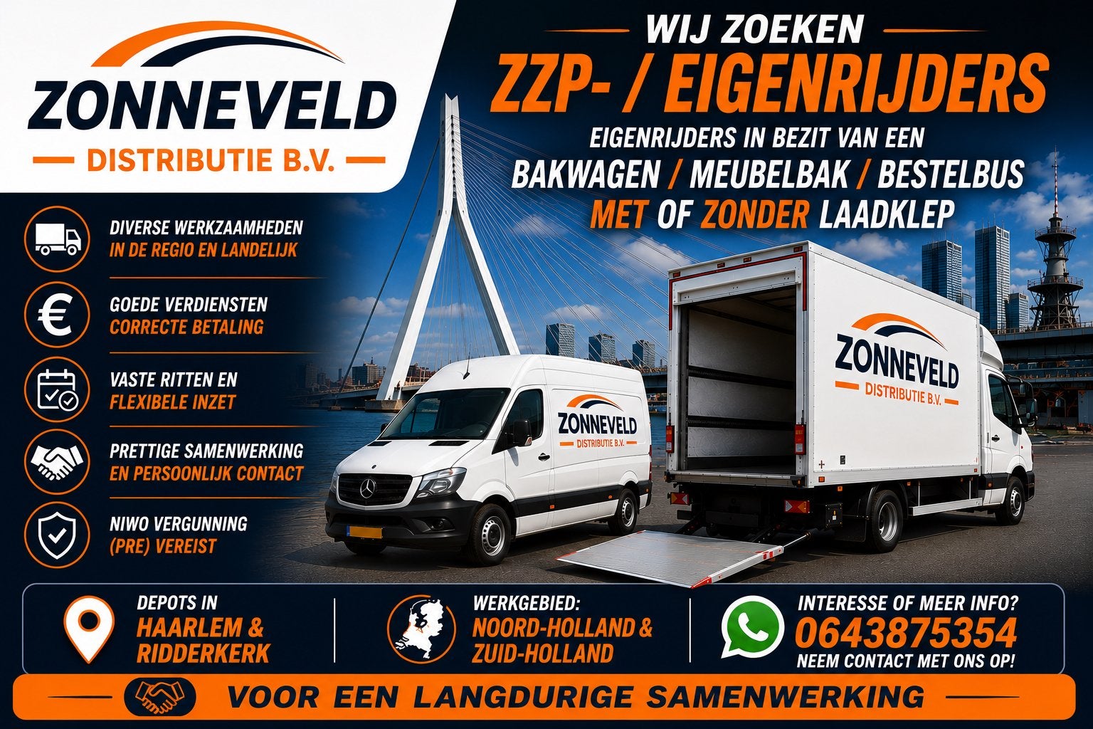 GEZOCHT EIGENRIJDERS / KOERIERS REGIO ROTTERDAM EN AMSTERDAM, Koeriersdiensten
