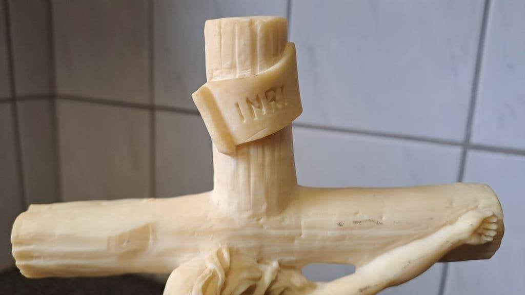 Apart vintage beeld Jezus aan het kruis met Maria, Antiek en Kunst, Antiek | Religie, Ophalen of Verzenden