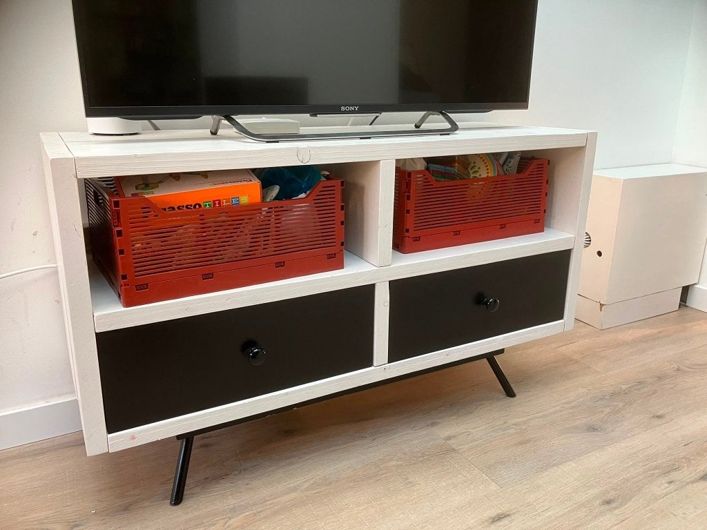 Houten TV Meubel met lades, Huis en Inrichting, Kasten | Televisiemeubels, Ophalen, 100 tot 150 cm, Zo goed als nieuw, Minder dan 100 cm