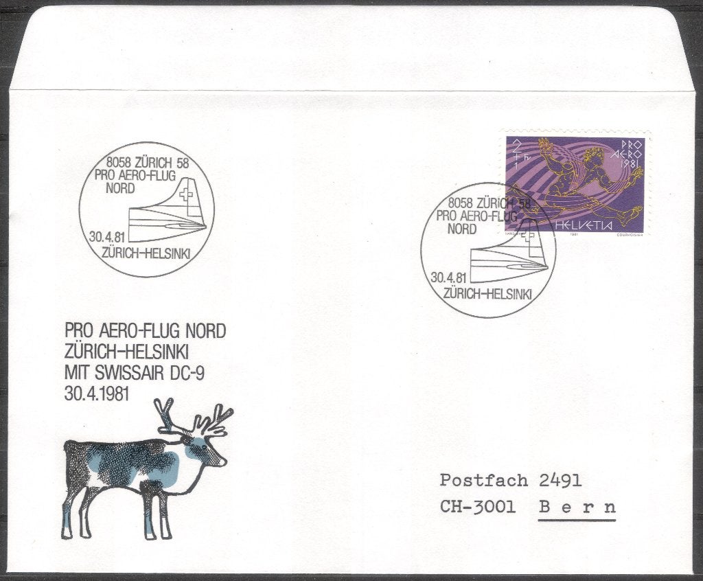 Zwitserland - Pro Areo-flug Nord 1981 - Zürich - Helsinki, Postzegels en Munten, Brieven en Enveloppen | Buitenland, Verzenden