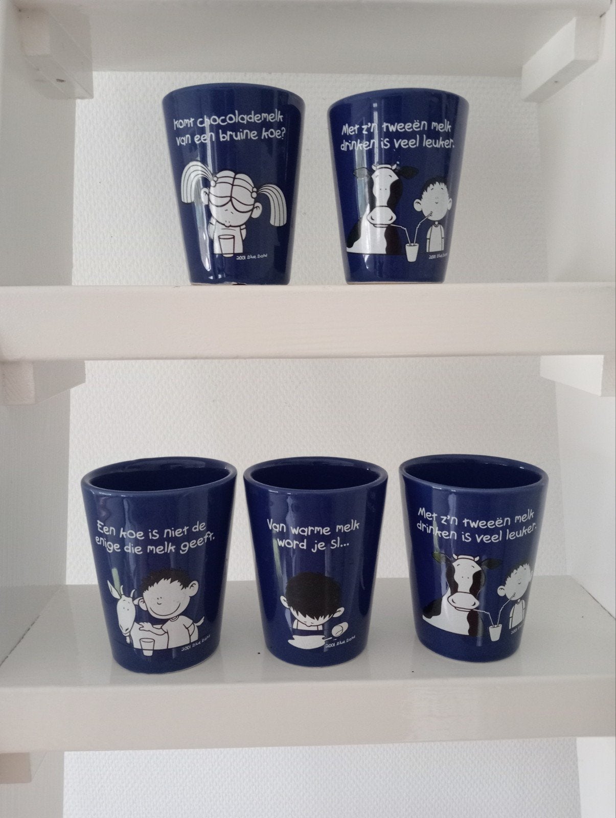 Blauwe borden en bekers met leuke teksten, Gebruikt, Overige merken, Keramiek, Ophalen of Verzenden