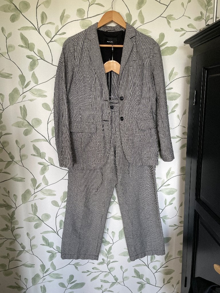 Opus zwart wit geruit pak small 36 broek blazer, Zwart, Ophalen of Verzenden, Zo goed als nieuw, Maat 36 (S)