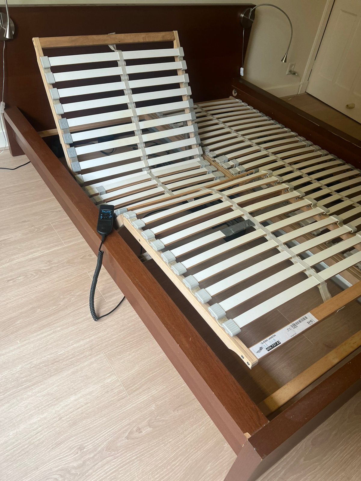 Tweepersoonsbed (200*160) verstelbare electr. lattenbodems, Ophalen, Bruin, Tweepersoons, 200 cm