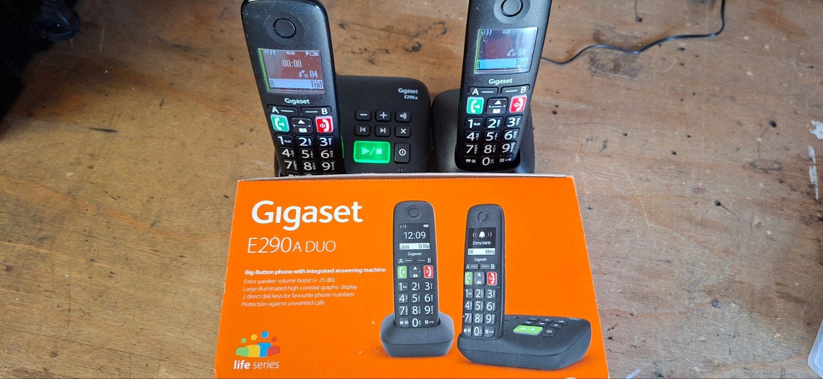 Gigaset E290A DUO DECT telefoon met antwoordapparaat, Ophalen of Verzenden, Zo goed als nieuw, 2 handsets