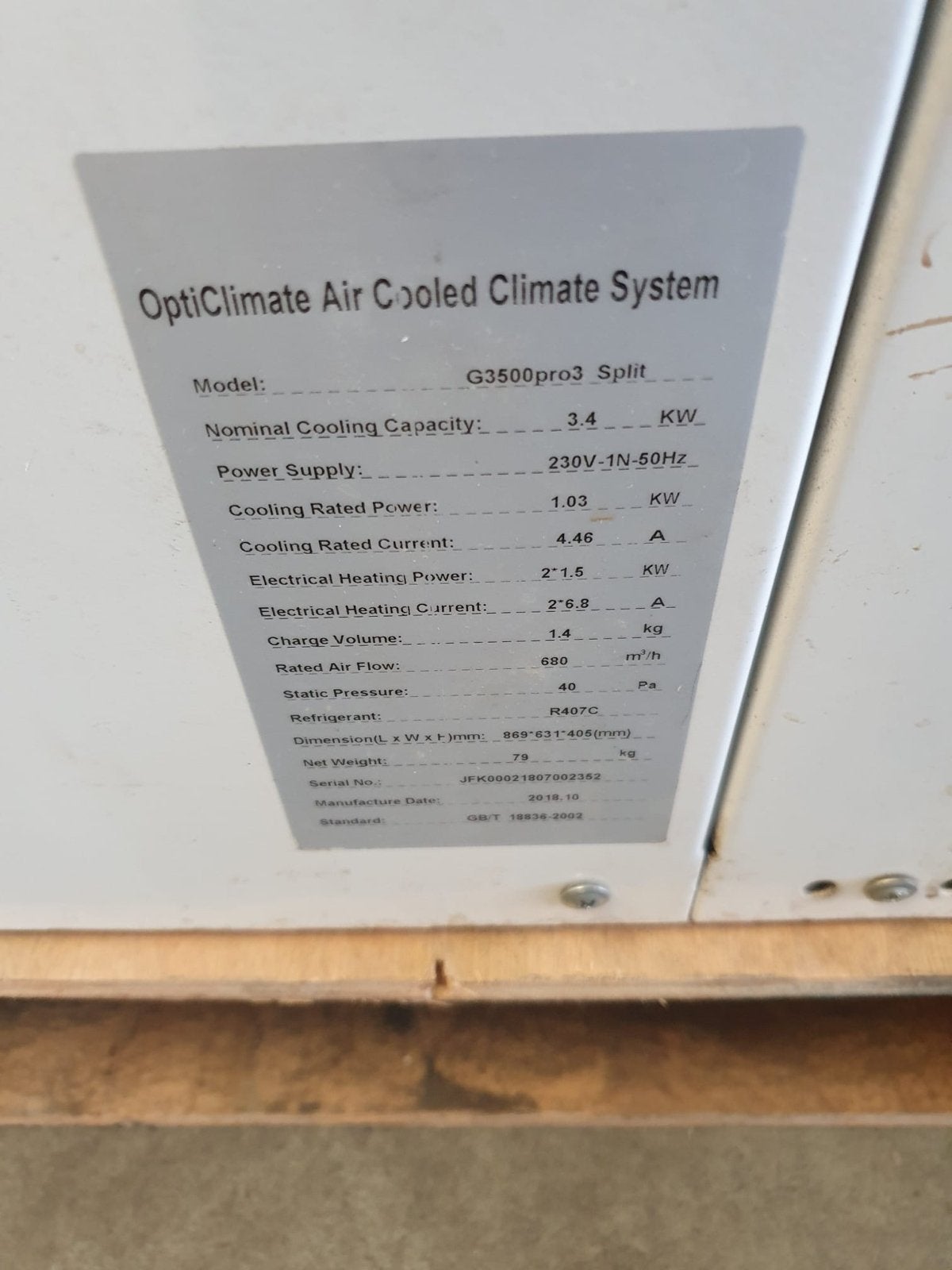 Foto 3 van Opticlimate 3500 pro 3 split unit airco (DEFECT)