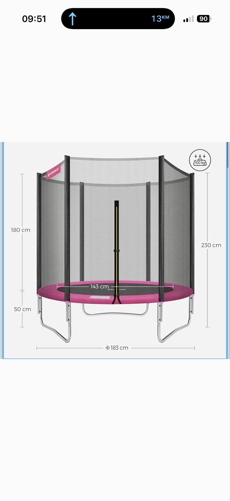 Trampoline met veiligheidsnet - Ø 183 cm, Ophalen of Verzenden, Gebruikt