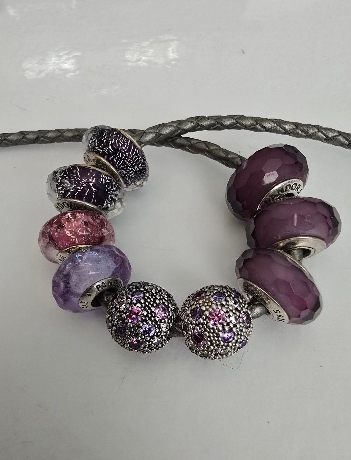 Prachtige paarse Pandora bedels en clips (zilver), Sieraden, Tassen en Uiterlijk, Armbanden, Met bedels of kralen, Paars, Ophalen of Verzenden