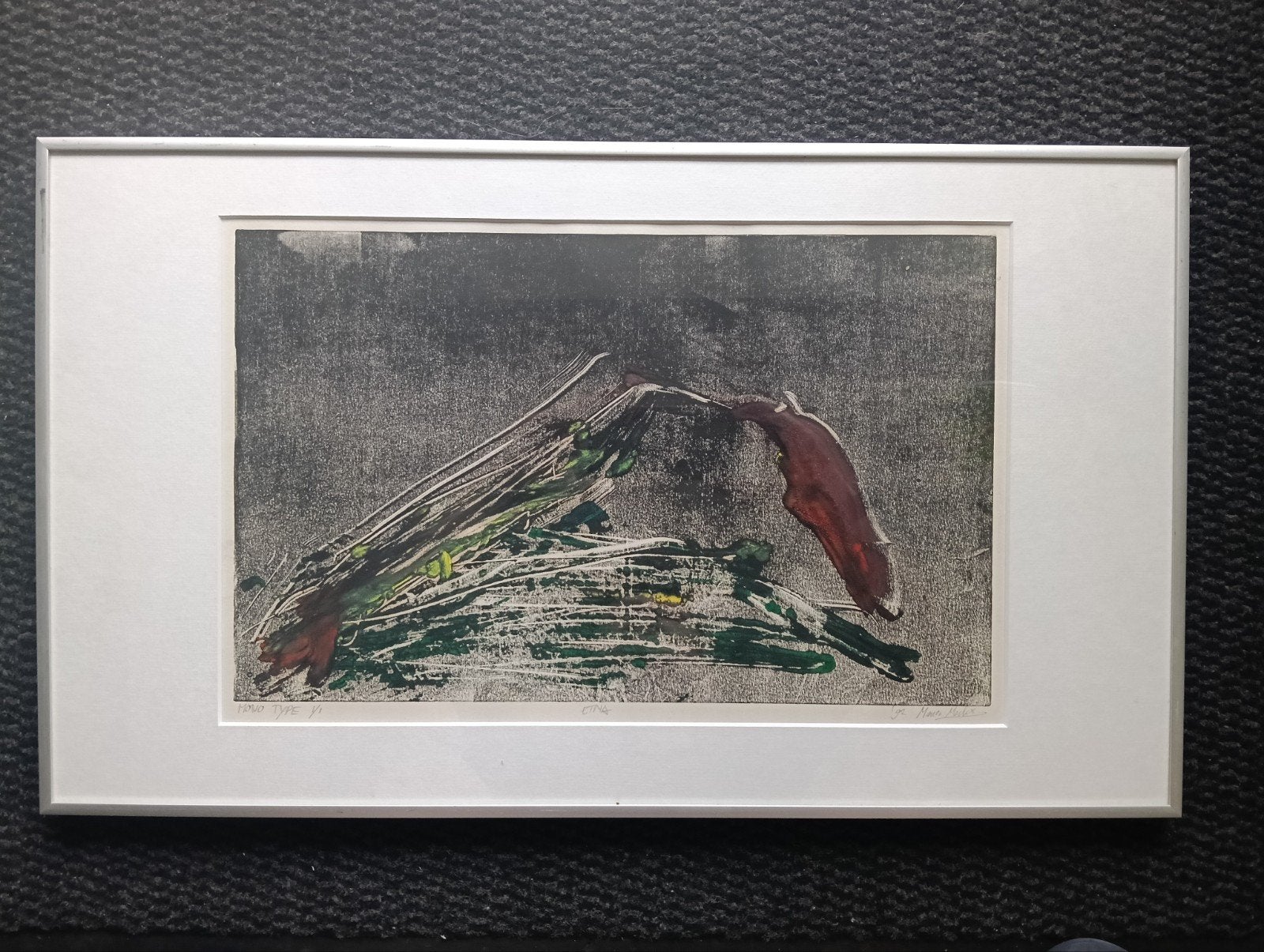 Manon Merkx ? - Abstract - Etna - Vulkaan - Monotype - 1992, Antiek en Kunst, Kunst | Etsen en Gravures, Ophalen of Verzenden