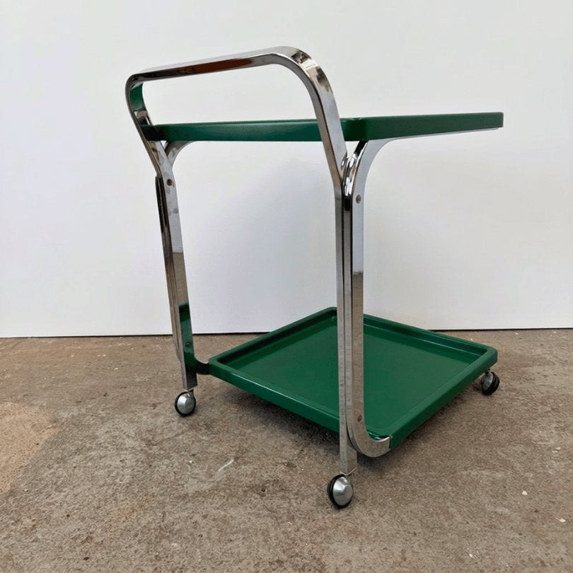 Vintage serveerwagen / barcart Space Age - groen, chroom, Huis en Inrichting, Ophalen, 50 tot 100 cm, Onbekend, Onbekend