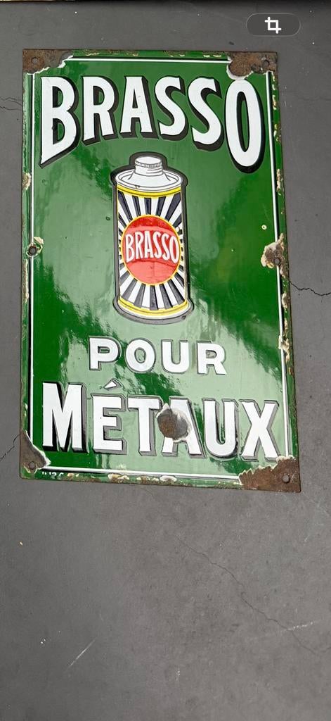 Mooi oud emaille reclame bordje Brasso, Verzamelen, Merken en Reclamevoorwerpen, Ophalen of Verzenden, Gebruikt, Reclamebord
