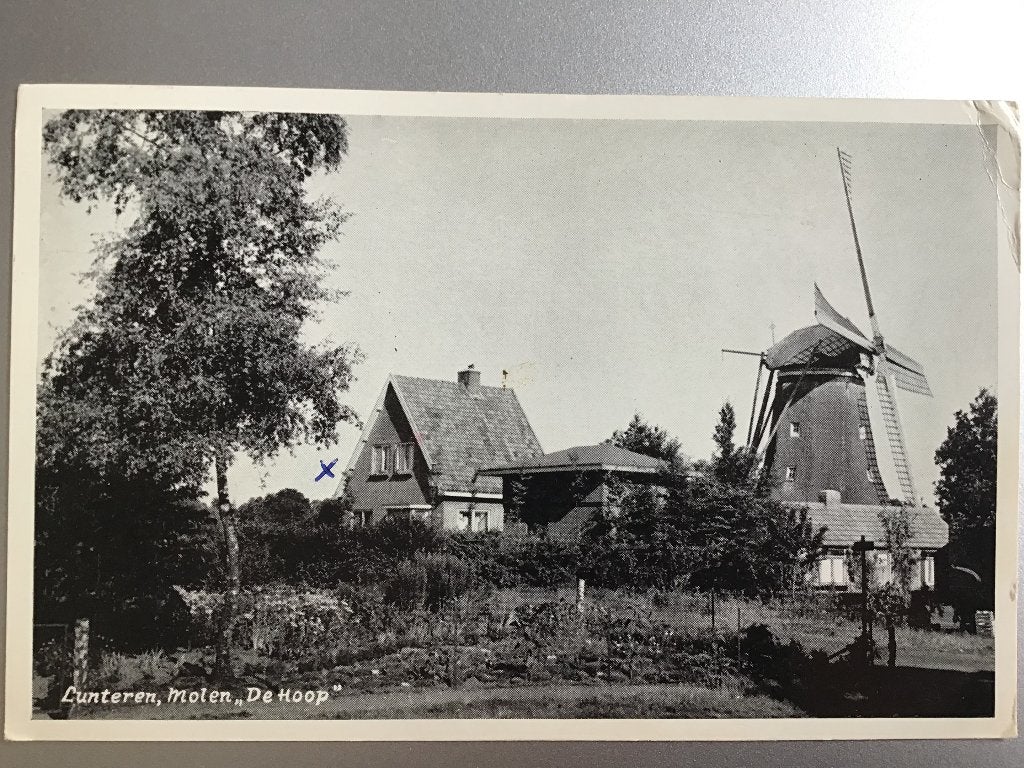Oude Ansichtkaart Lunteren, Molen 'De Hoop' (1956), Ophalen of Verzenden, 1940 tot 1960, Gelopen, Gelderland