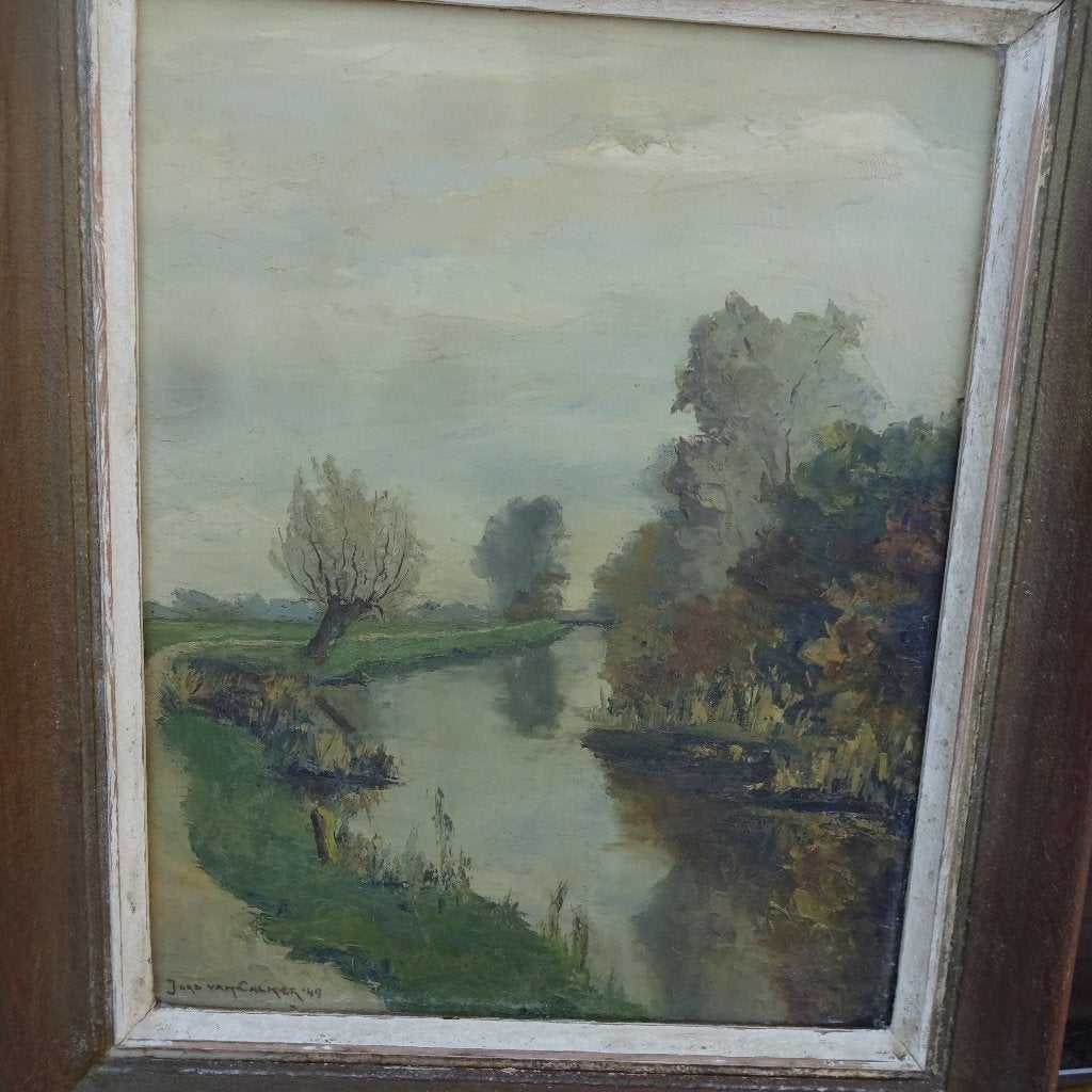 Landschap schilderij van Jord van Calker Hilversum, Antiek en Kunst, Doek, Realistisch, Ophalen of Verzenden, Landschap